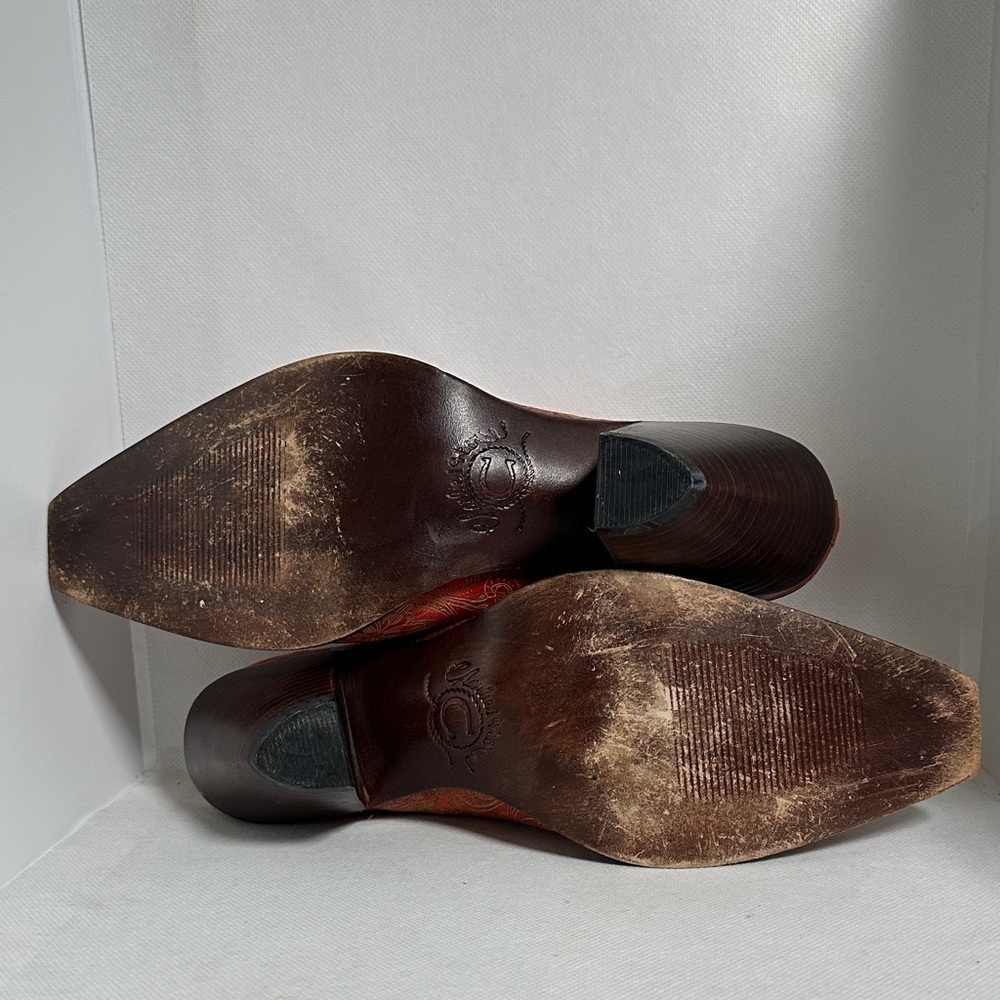Charlie 1 Horse Red Embossed Leather Western Mules Size 6 B / 36.5 EU - EUC - Picture 13 of 14